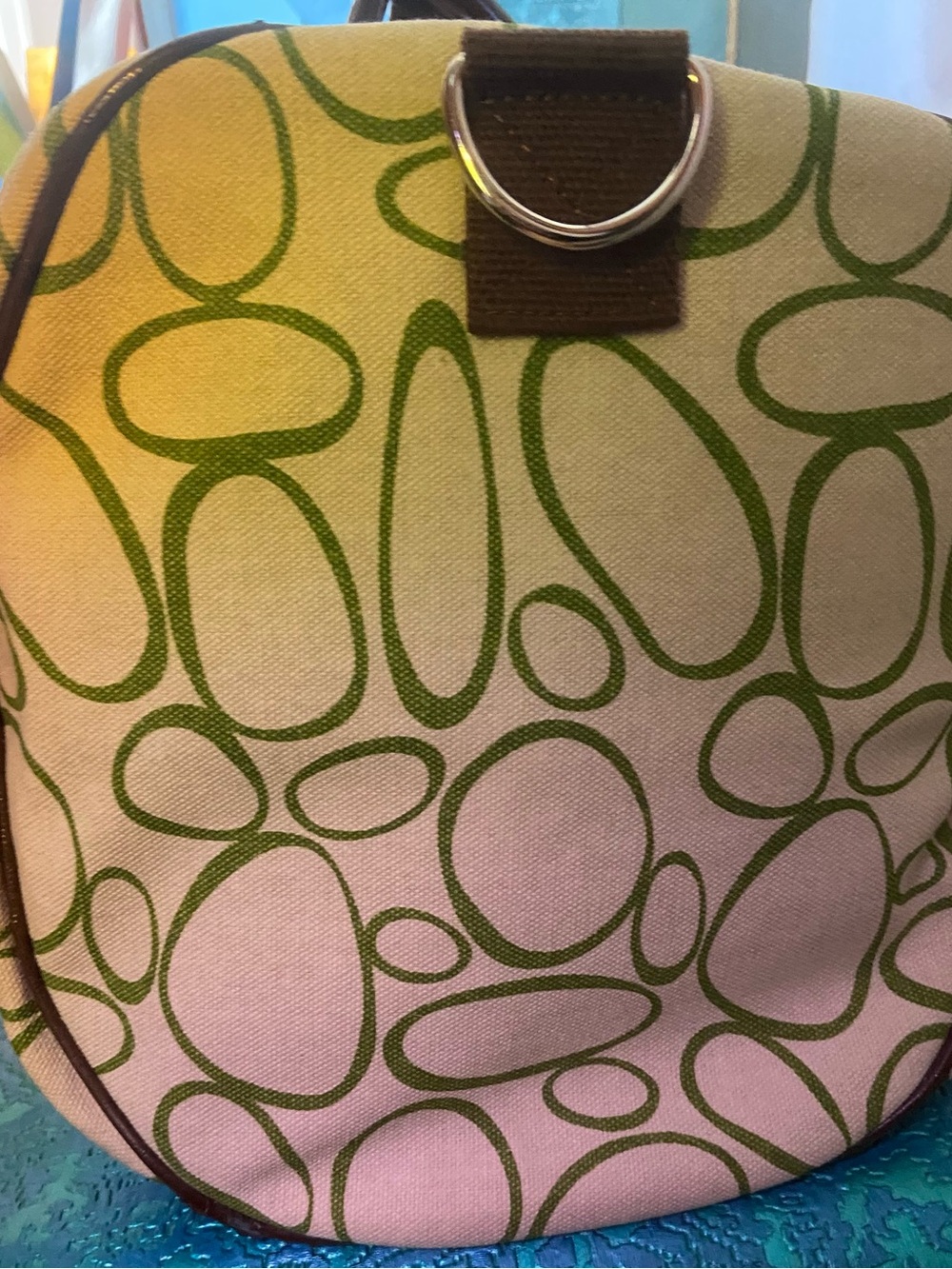 Angela Adams Yellow Canvas Duffel with Brown Trim - Picture 4 of 6